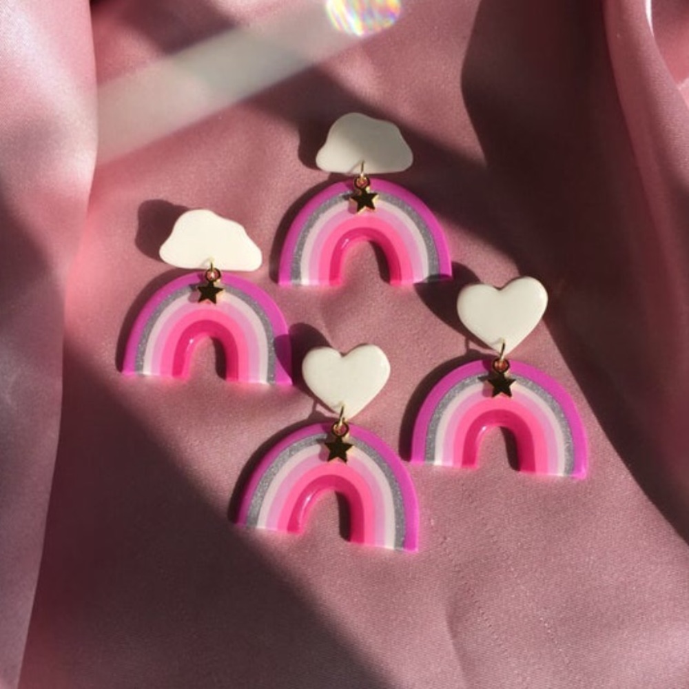 Bi pride rainbow cloud or heart dangle earrings - Picture 10 of 15